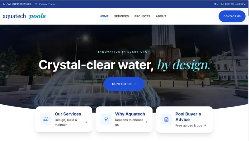 Aquatech Pools – Pool Construction & Water Features Website screenshot 1
