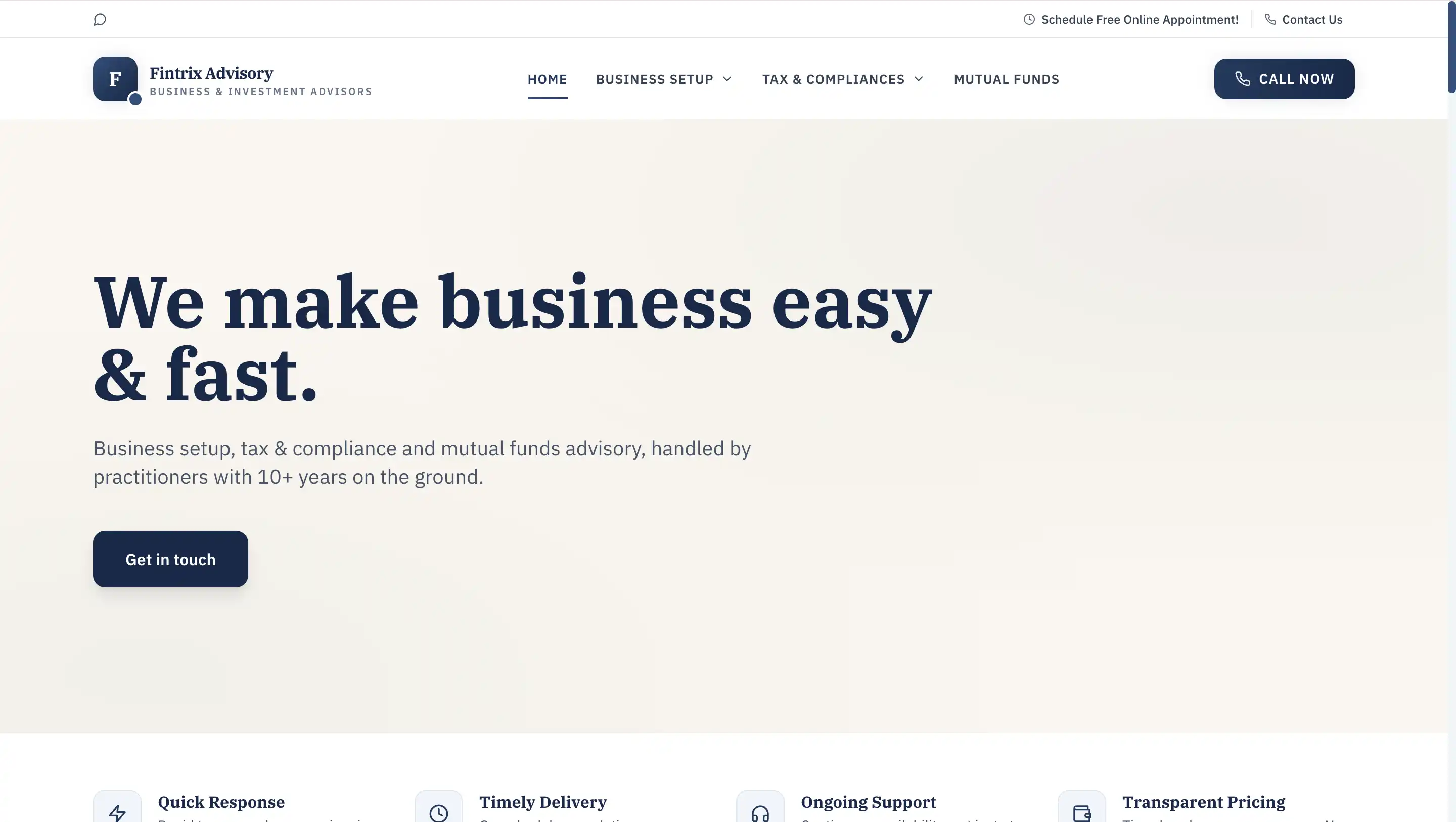 Fintrix Advisory – Business & Investment Advisory Firm Website screenshot 1