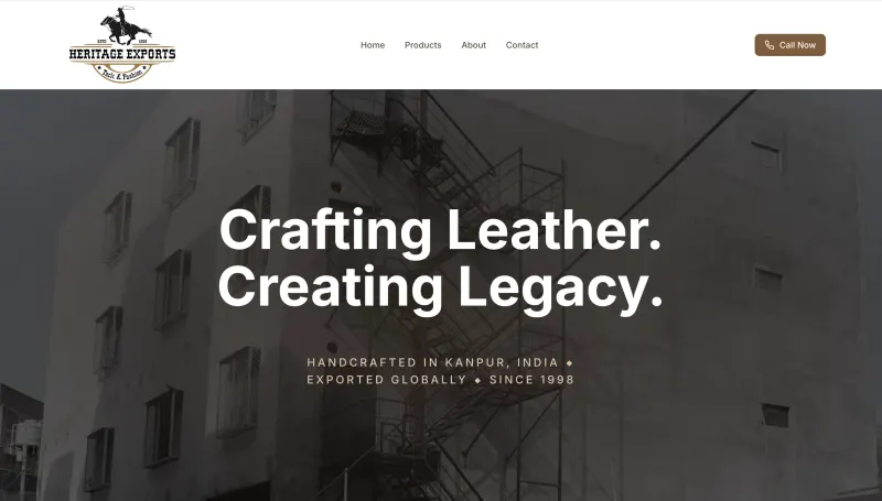 Heritage Exports – Leather Goods Manufacturer Website screenshot 1